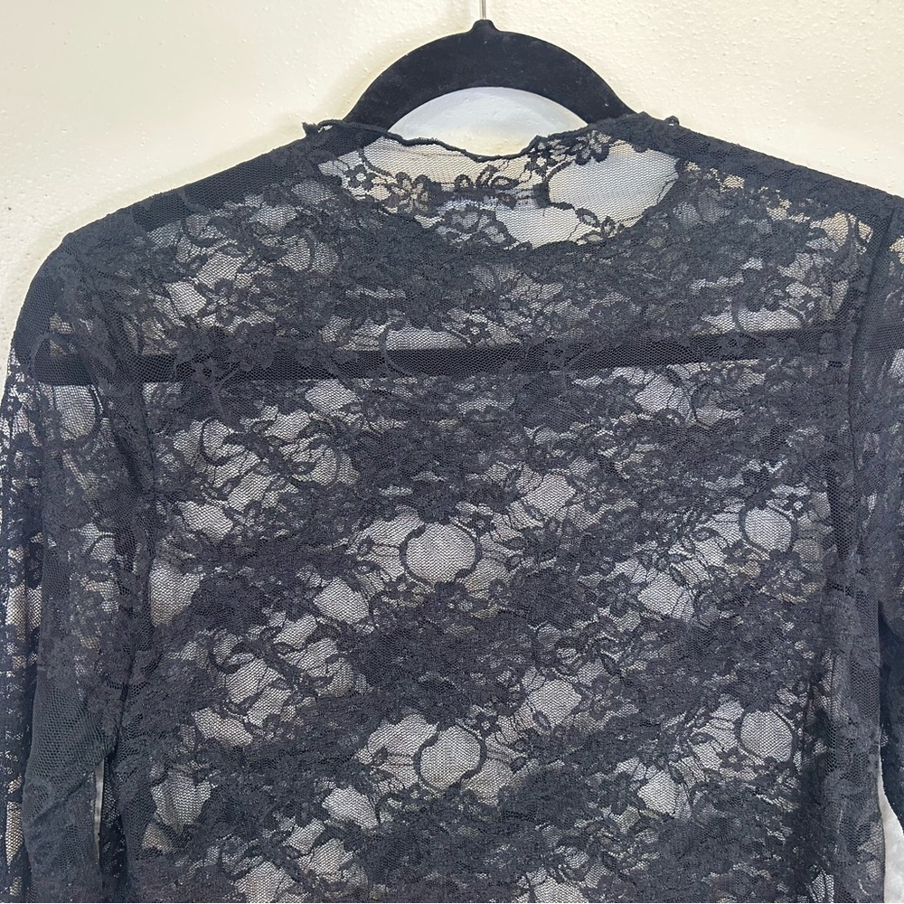 Emerson Lang Y2K Black Lace Sheer Top Womens XL Long Sleeve Goth Witchy Vampire - Picture 9 of 10